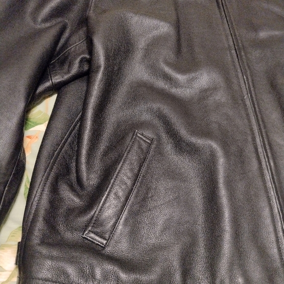 GAP Heavy Leather Jacket Mens XXL Black Zip Quilted Lining Bomber Biker Jacket - Picture 12 of 12